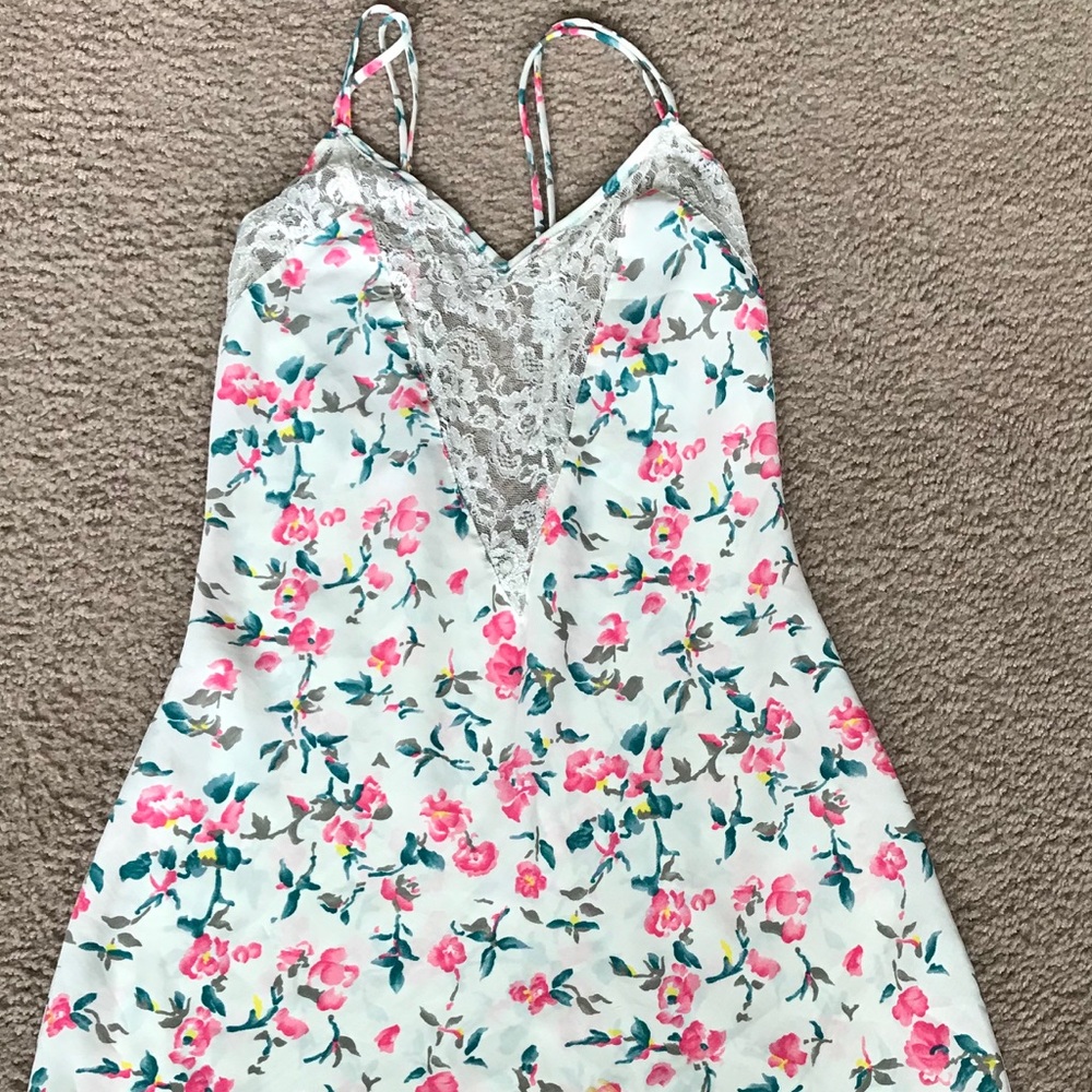 Camisole with pink and green flower print.
